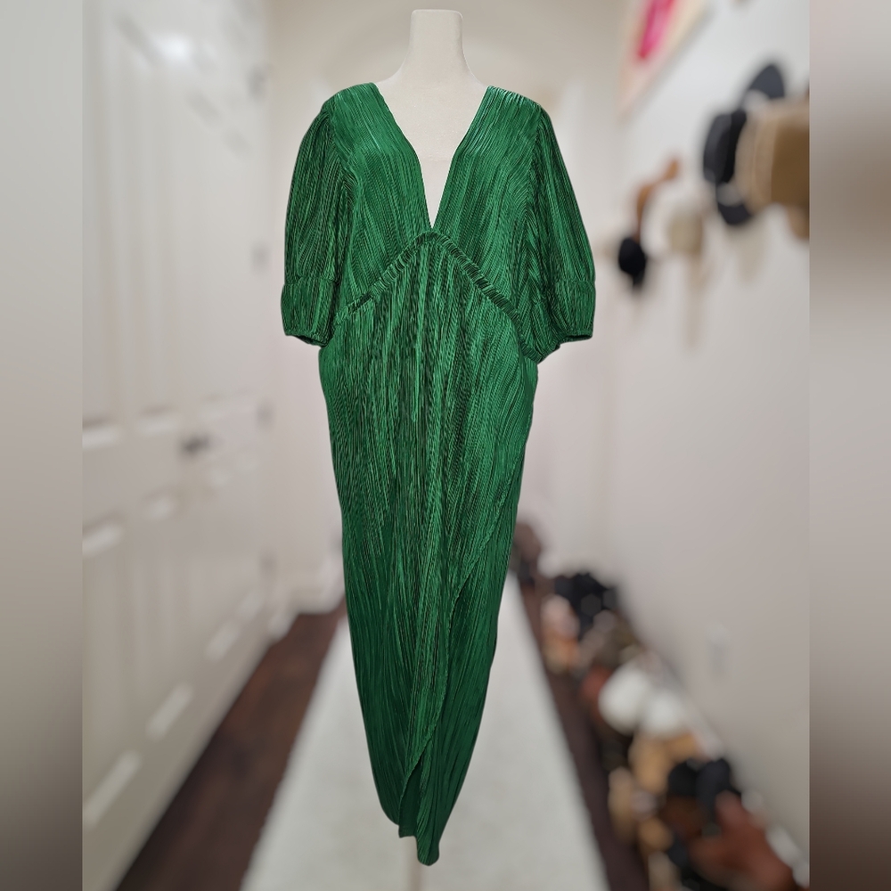Anthropologie Green Pleated Midi Dress